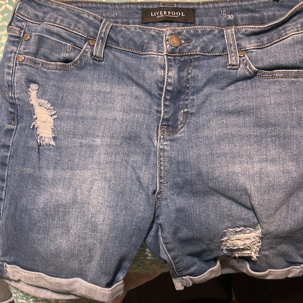 Liverpool Distressed Denim Walking Shorts